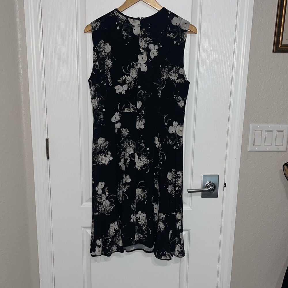 ERDEM Jana Floral Knee Length Crepe Black Floral Sleeveless Midi Dress Ruffle 12 - Picture 9 of 13